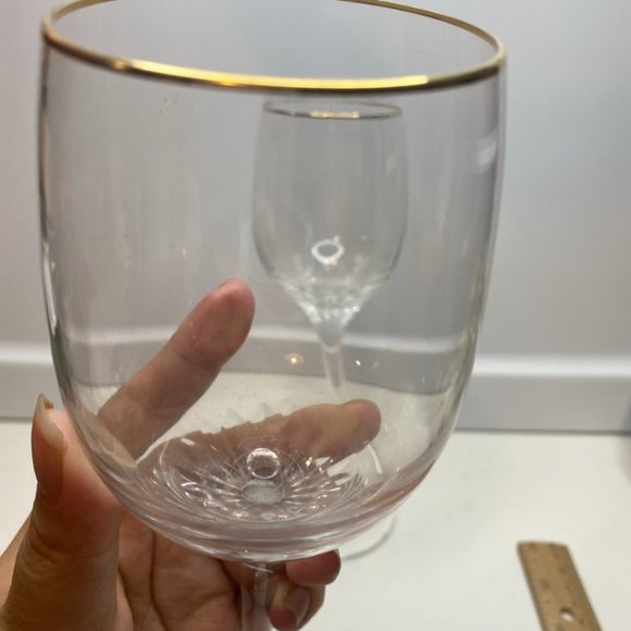 Set Of 2 Rogaska Crystal RGS17 Water Glasses Goblets Vertical Cuts Gold Rim - Picture 2 of 10